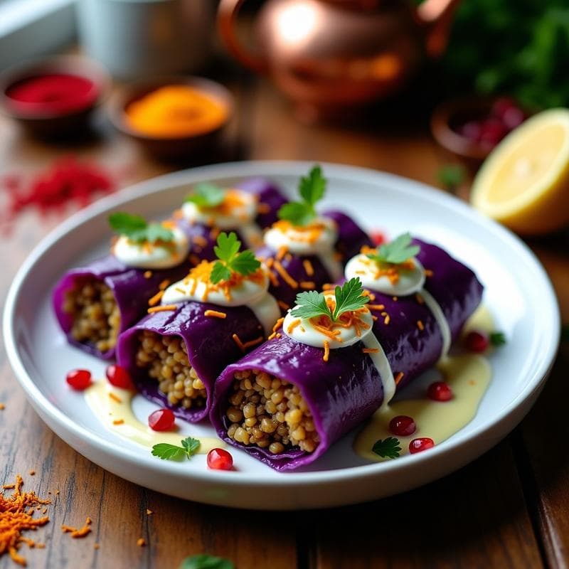 Rollitos de Repollo Morado con Relleno de Lentejas Beluga y Arroz Basmati: Receta Iraní en Airfryer