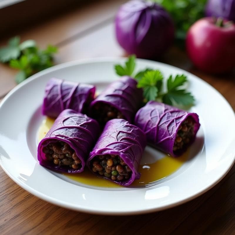 Rollitos de Repollo Morado con Picadillo de Champiñones: Receta Ukraine Vegana y Baja en Carbohidratos