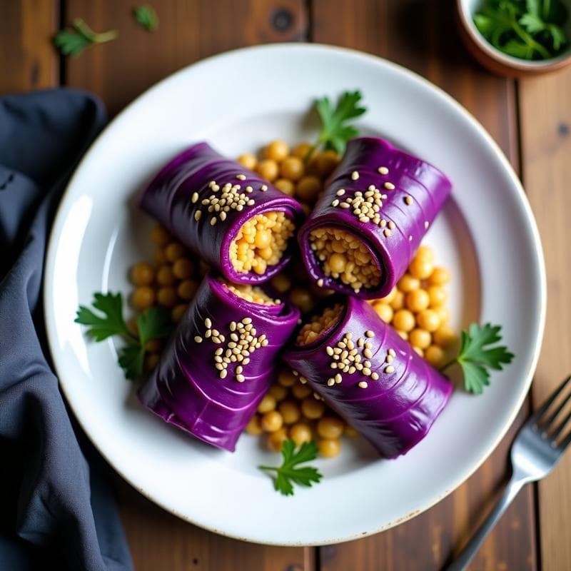 Rollitos de Repollo Morado con Picadillo de Garbanzos: Receta en Olla Express