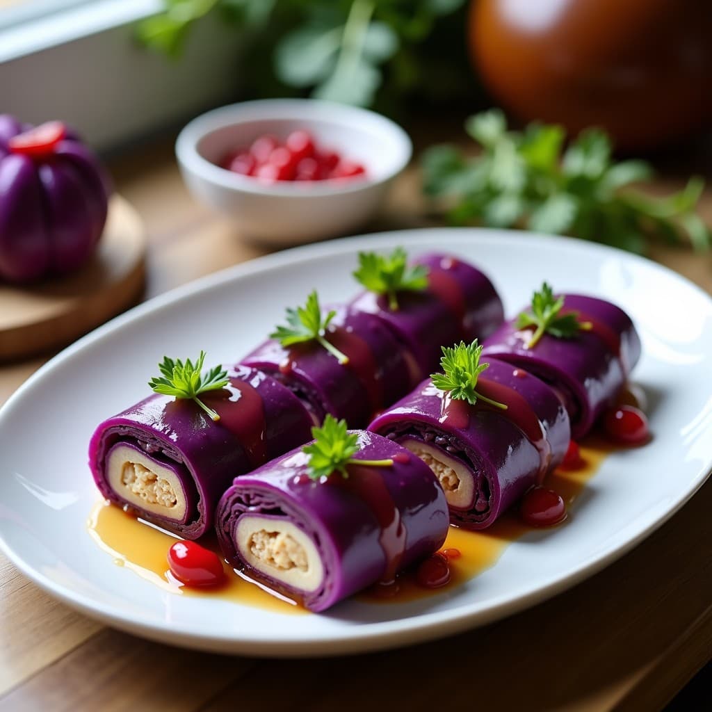 Rollitos de Repollo Morado con Relleno de Pollo y Arándanos: Entrante Polaco Dulce y Salado