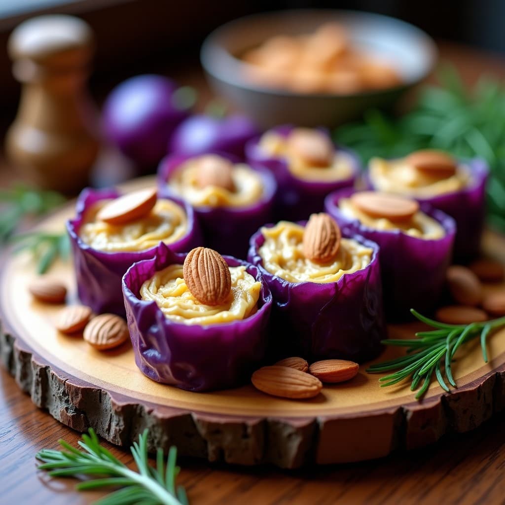 Rollitos de Repollo Morado y Queso de Almendras: Entrante Polaco Vegano