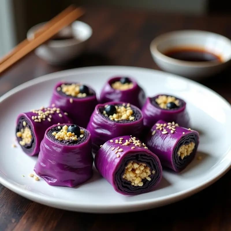 Rollitos de Repollo Morado con Farsidumbre de Tofu y Arándanos: Receta Coreana Vegana