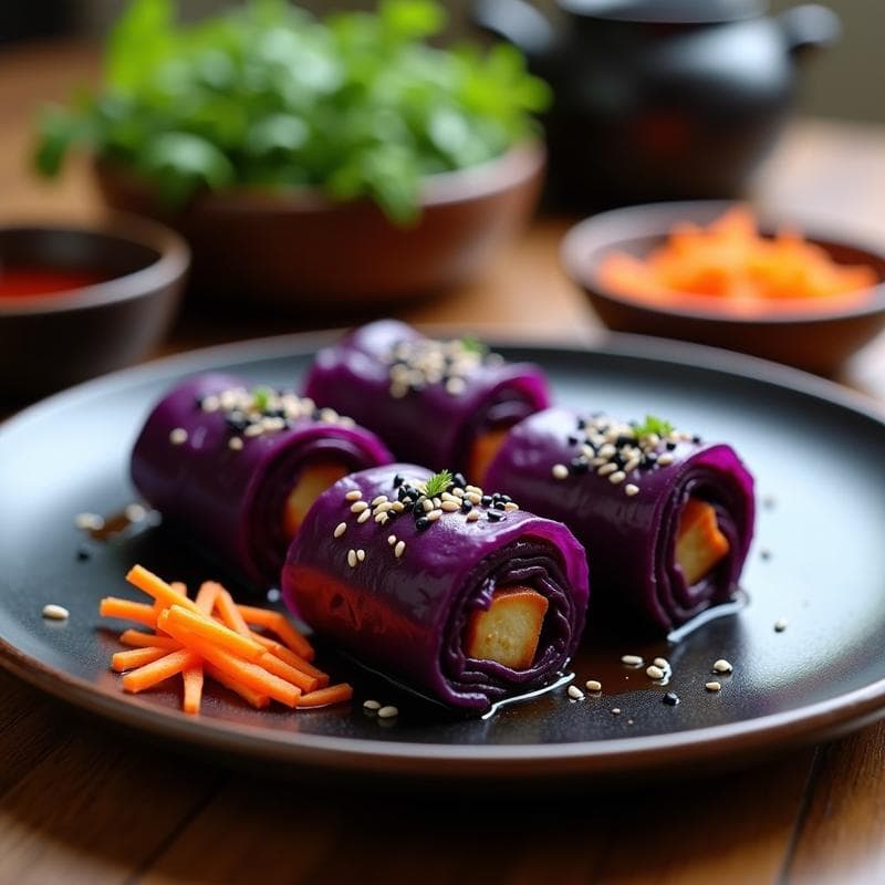 Rollitos de Repollo Morado y Tofu Ahumado: Receta en Olla Lenta con Salsa Teriyaki