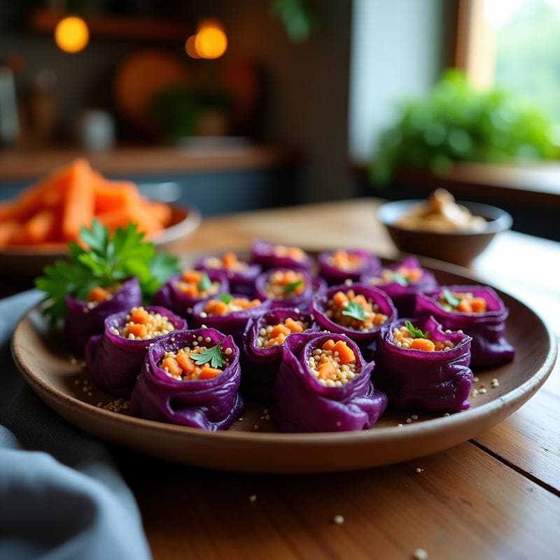 Rollitos de Repollo Morado con Relleno de Tempeh y Zanahoria: Receta Indonésica en Airfryer