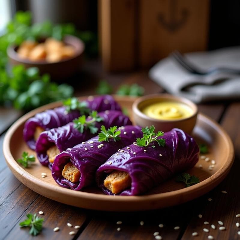 Rollitos de Repollo Morado con Salchicha de Tofu: Receta Alemana Vegana en Airfryer