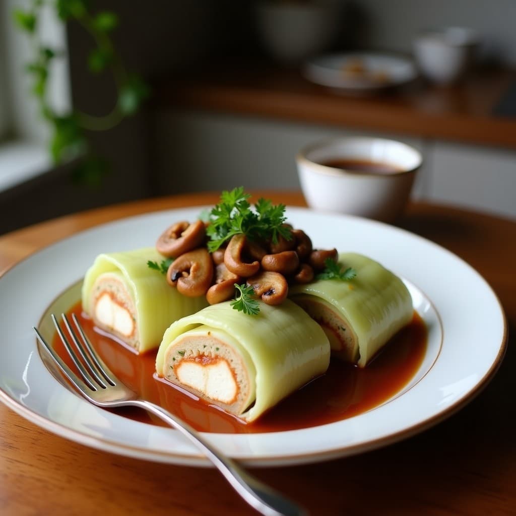Rollitos de Repollo Chinés Rellenos de Tofu Sedoso y Setas Shiitake: Receta China en Wok