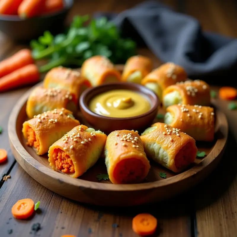 Rollitos de Springer de Repollo y Zanahoria: Receta Alemania Vegana con Salsa de Mostaza y Miel