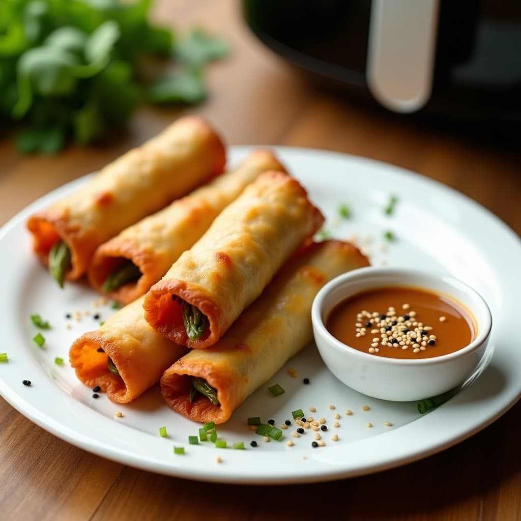 Rollitos de Seta Ostra y Espárragos con Salsa de Sésamo: Receta China en Airfryer