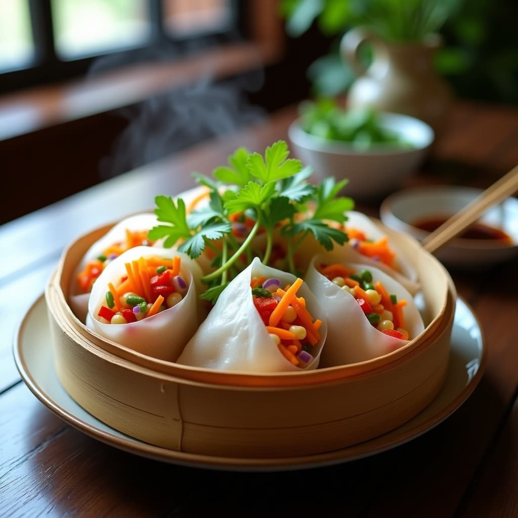 Rollitos de Spring Roll con Relleno de Tofu y Verduras al Vapor: Receta China Sin Aceite