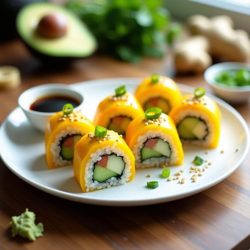 Rollitos de Sushi de Mango y Pepino con Arroz de Coliflor: Receta Low Carb y Vegana