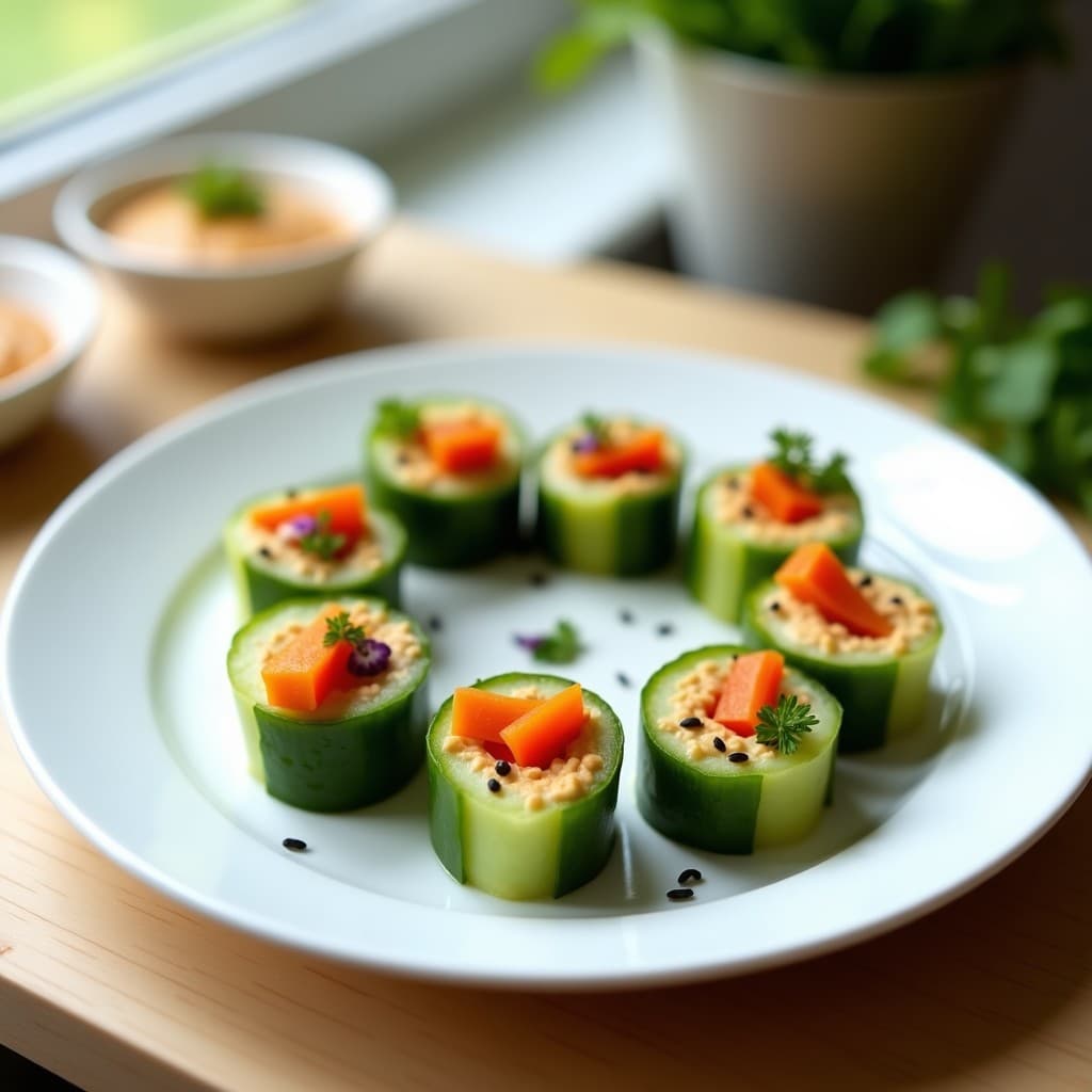 Rollitos de Sushi de Pepino y Hummus: Receta Crudivegana en 10 Minutos