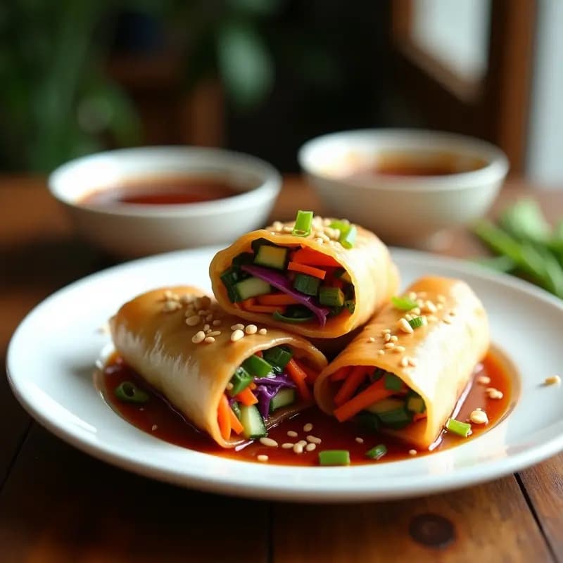 Rollitos de Verduras con Salsa Hoisin y Cacahuetes: Aperitivo Chino en Airfryer