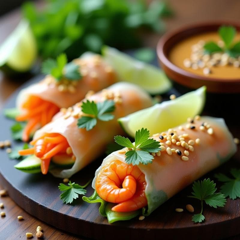 Rollitos Vietnamitas de Langostinos y Vermicelli de Arroz: Receta Crudivegana con Salsa Peanut