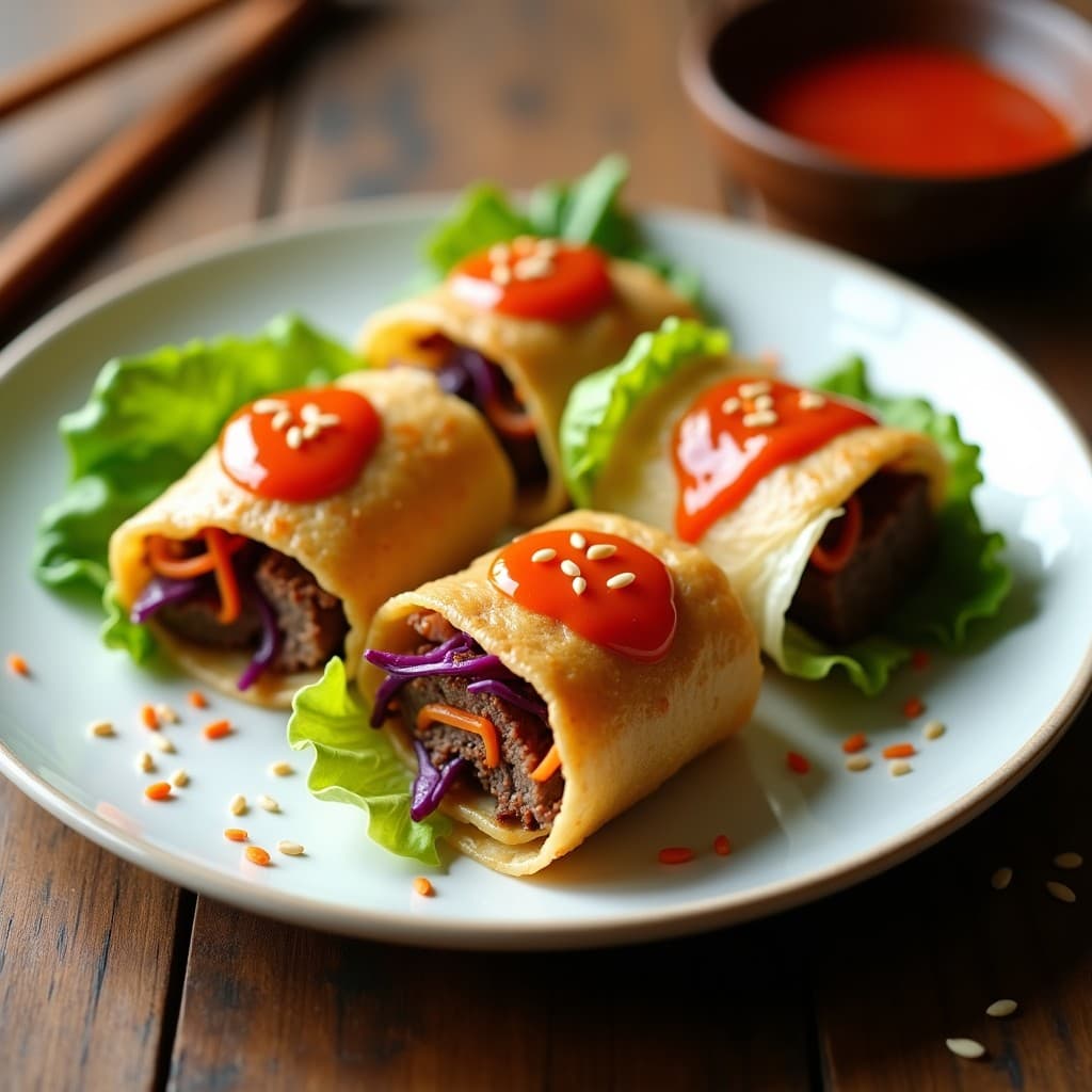 Rollitos de Highland牛 (Carne de Res Wagyu) y Kimchi con Salsa Gochujang: Receta Coreana en Airfryer
