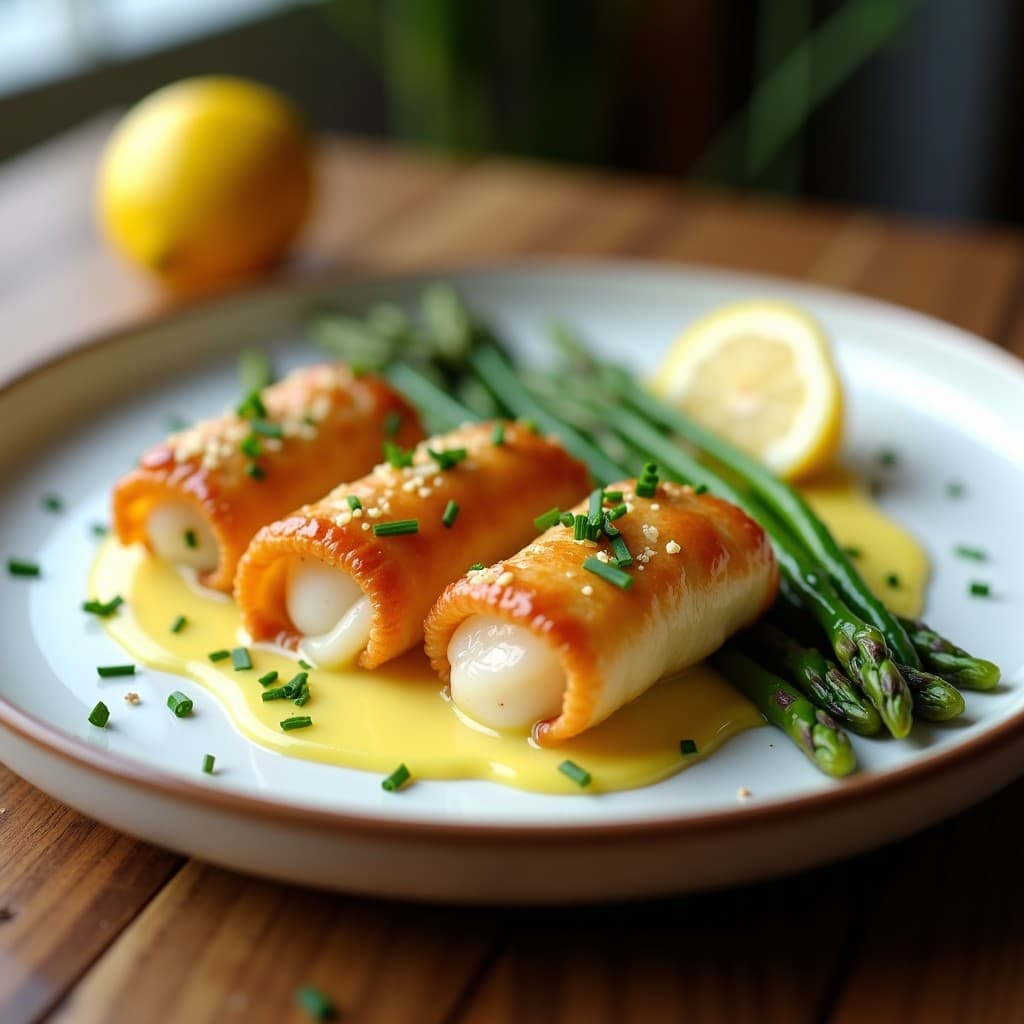 Rollitos de Zamburiñas y Espárragos con Salsa de Azafrán: Receta Gallega en Airfryer