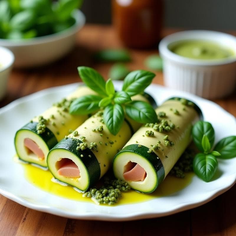Rollitos de Zucchini Rellenos de Atún y Pesto de Albahaca: Receta Keto en 15 Minutos