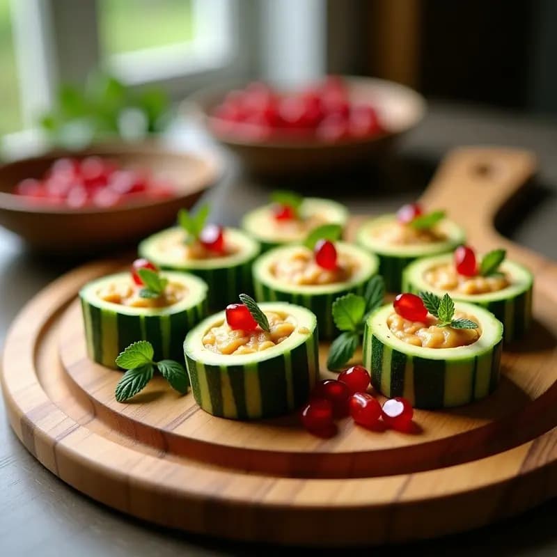 Rollitos de Zucchini con Crema de Anacardos y Granada: Aperitivo Crudivegano y Colorido