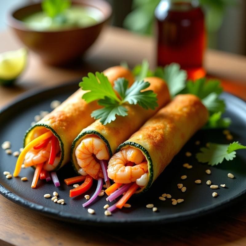 Rollitos de Primavera de Zucchini y Gambas: Receta Tailandesa Baja en Carbohidratos en Airfryer