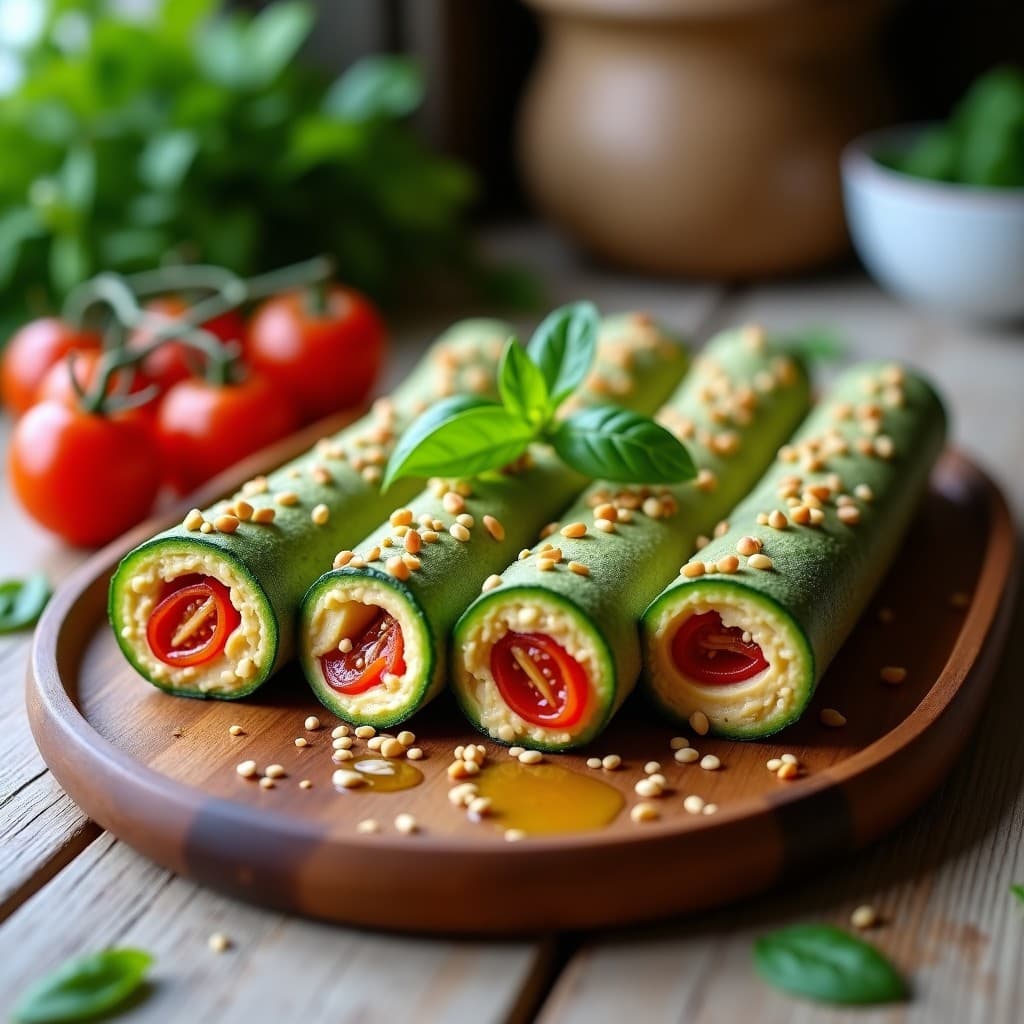 Rollitos de Zucchini con Hummus y Tomates Secos: Entrante Vegano sin Horno