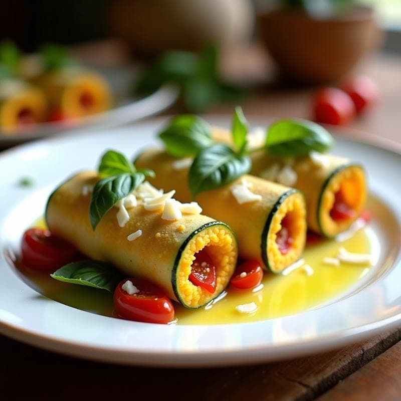 Rollitos de Zucchini Rellenos de Polenta y Tomates Secos: Receta Italiana Sin Gluten