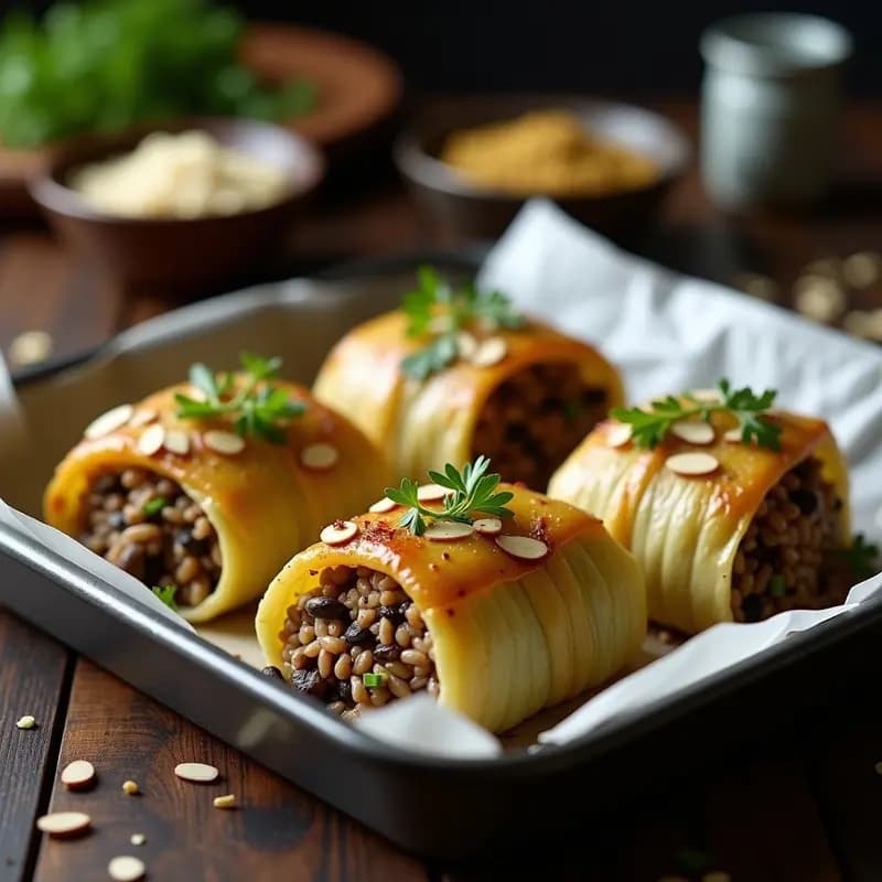 S_role de Repollo Relleno de Arroz Salvaje y Setas: Receta Europea Vegana al Horno