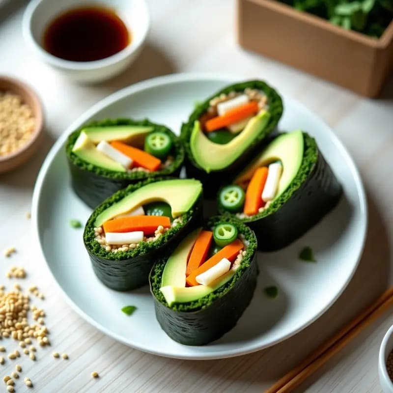 Rollos de Alga Nori con Aguacate y Surimi de Konjac: Receta Coreana Keto para Llevar