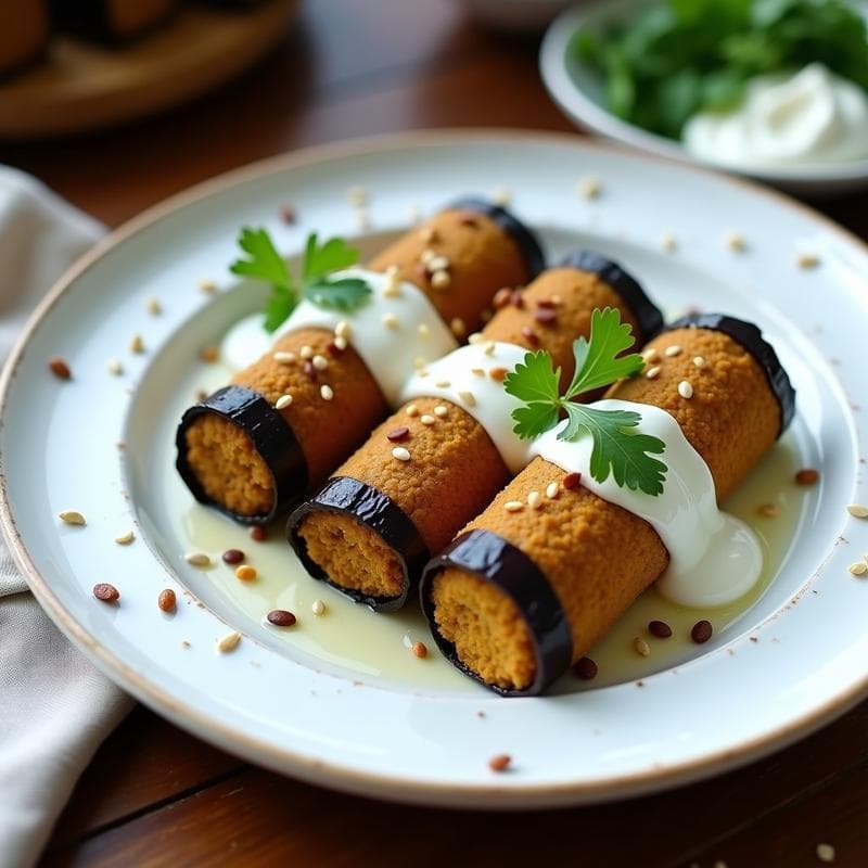 Rollos de Berenjena Rellenos de Falafel y Salsa de Yogur: Receta Mediterránea Vegana