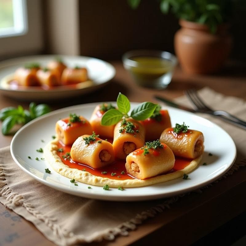 Rollos de Berenjena Rellenos de Hummus y Granadas con Salsa de Tahini: Receta Vegana en Airfryer