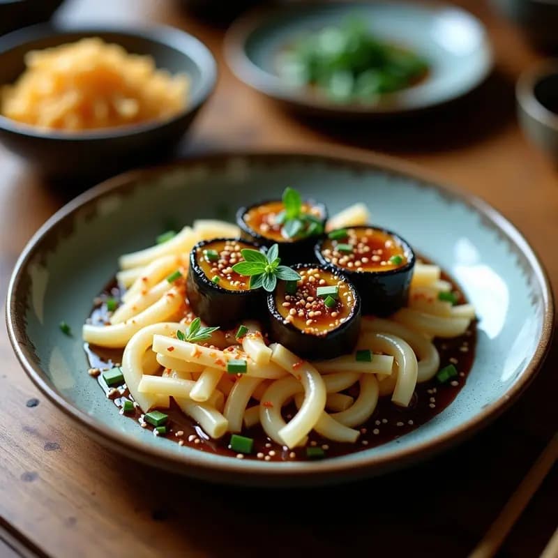 Rollos de Berenjena al Miso y Sésamo Negro: Entrante Coreano Vegano con Textura Crujiente