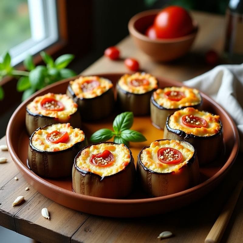 Rollos de Berenjena con Queso de Anacardos y Tomate Seco: Entrante Vegano al Horno