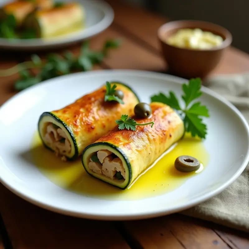 Rollos de Calabacín con Relleno de Atún y Aceitunas Taggiasche: Receta Italiana en Airfryer Sin Harina