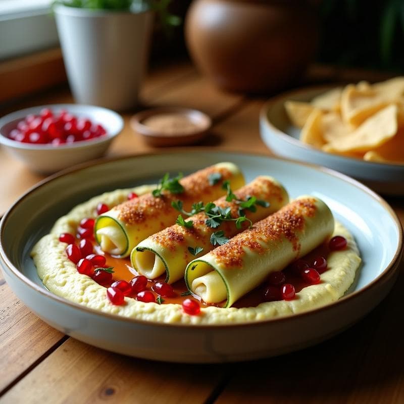 Rollos de Calabacín con Hummus y Granadas: Aperitivo Méditerráneo Sin Horno