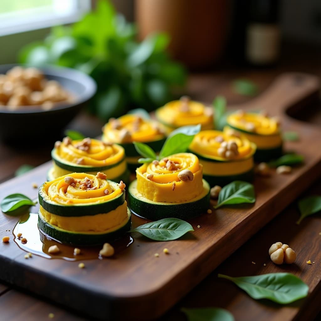 Rollos de Calabacín Rellenos de Queso de Cúrcuma y Nueces: Entrante Keto y Sin Lactosa