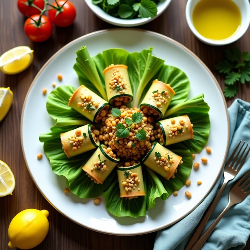 Rollos de Calabacín Rellenos de tabbouleh de Lino: Receta Libanesa Sin Gluten y Crudivegana
