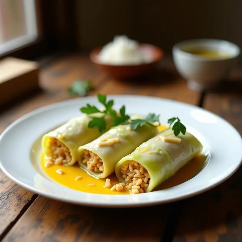Rollos de Col Rizada con Relleno de Pollo al Curry y Arroz Salvaje: Receta Malasia en Thermomix