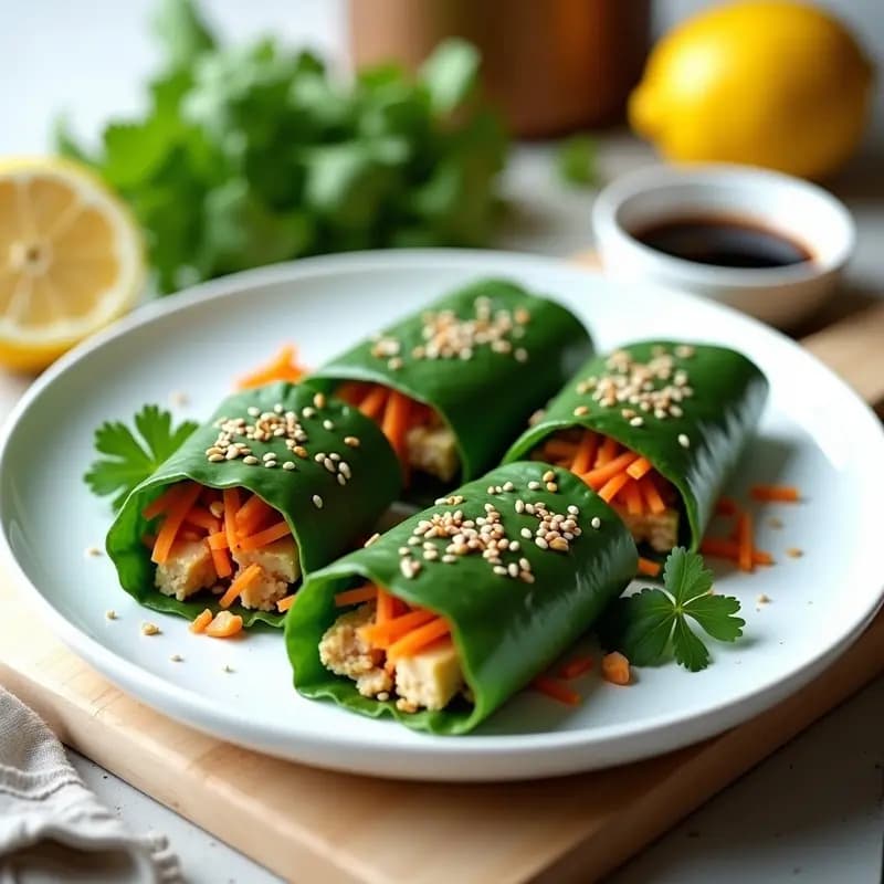 Rollos de Col Rizada con Relleno de Tofu y Zanahoria: Receta Vegana y Sin Cocción