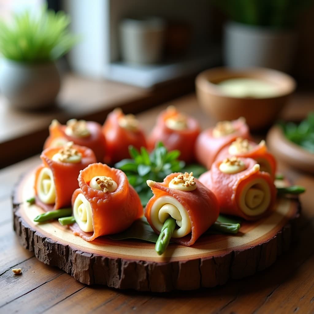 Rollos de Espárrago Blanco y Jamón Serrano con Salsa de Yogur de Cabra: Aperitivo Español Gourmet en 15 Minutos