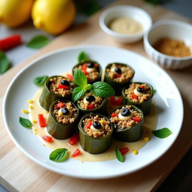 Rollos de Hojas de Parra con Falafel y Tahini: Receta Libanesa Vegana Sin Cocción