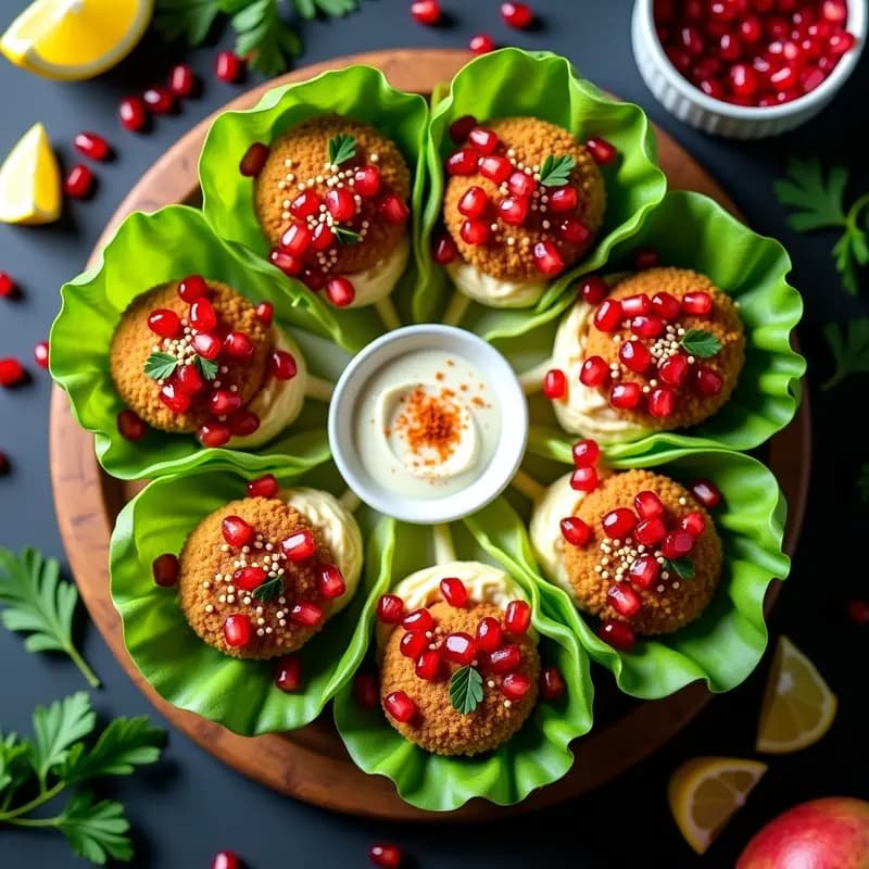 Rollos de Lechuga Rellenos de Falafel y Hummus con Salsa de Granado: Entrante Libanés Crunchy