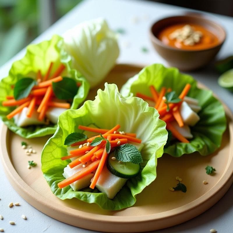 Rollos de Lechuga con Pescado Blanco y Salsa de Tamarindo: Receta Tailandesa Fresca y Ligera