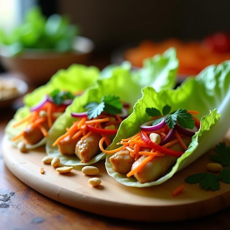 Rollos de Lechuga Rellena de Pollo al Satay y Maní: Receta Vietnamita en 20 Minutos