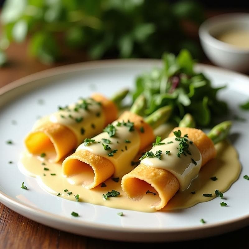 Rollos de Levitón con Espárragos Blancos y Bechamel de Anacardos: Entrante Francés Vegano en Thermomix