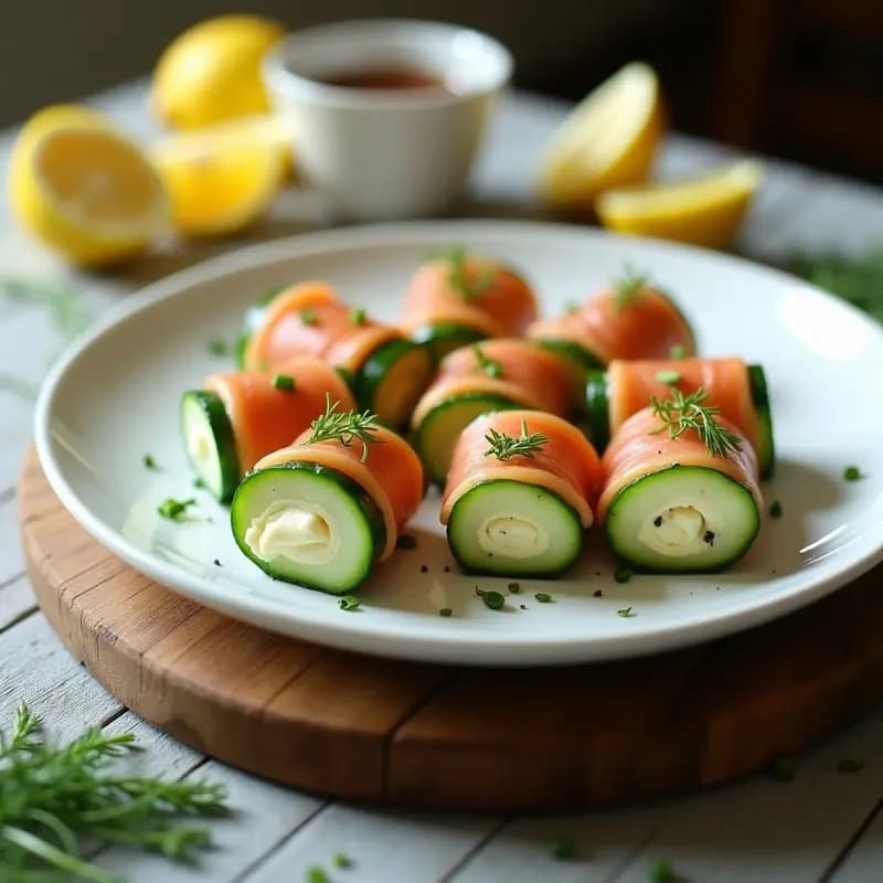 Rollos de Pepino Rellenos de Salmón Ahumado y Queso Philadelphia: Aperitivo Escandinavo en 15 Minutos