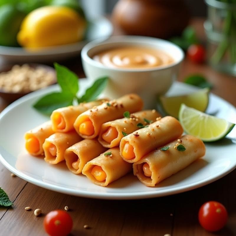 Rollos de Primavera de Camarón y Mango con Salsa de Cacahuete: Receta en Airfryer en 20 Minutos
