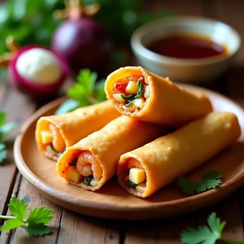 Rollos de Primavera de Camarones y Mangostán: Aperitivo Tailandés Crujiente en Airfryer