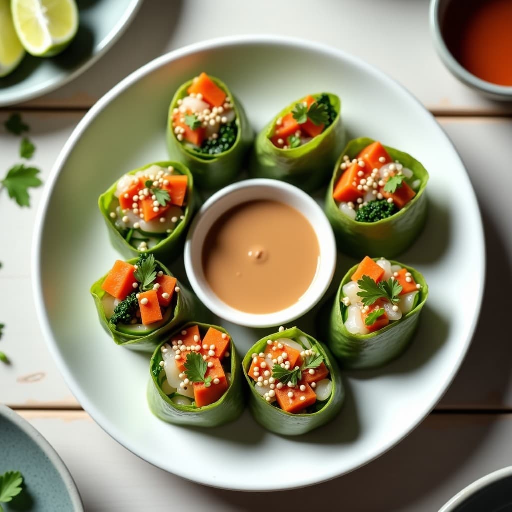 Rollos de Primavera de Col Ripizada con Salsa de Cacahuete: Receta Tailandesa Vegana