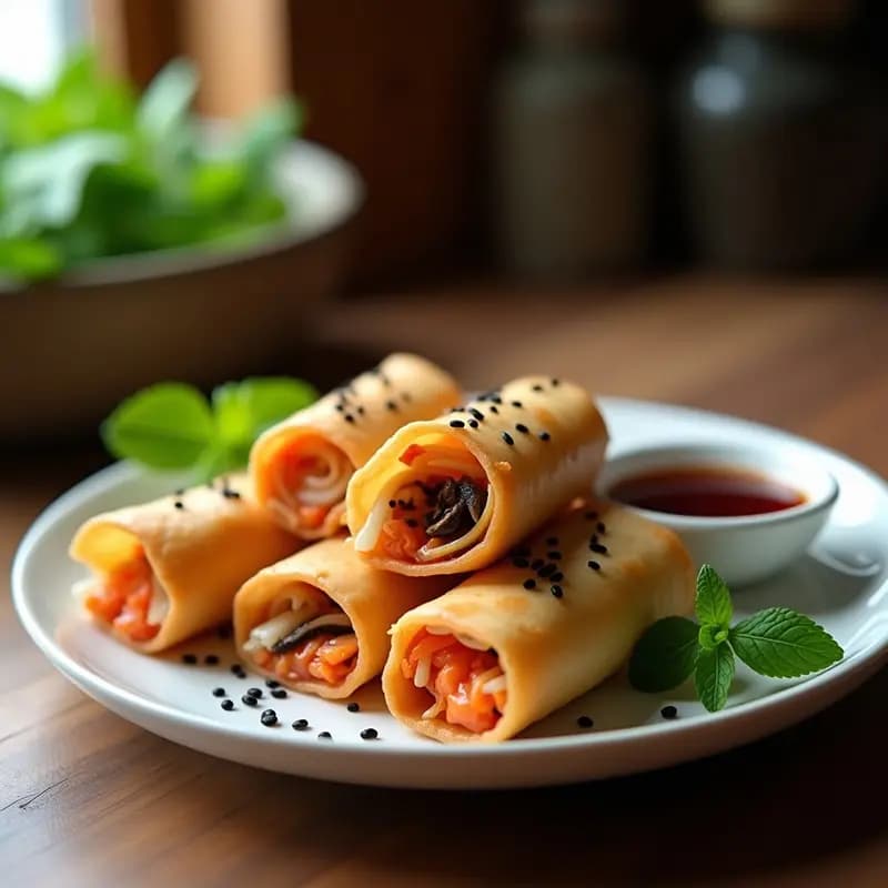 Rollos de Primavera Coreanos con Kimchi Vegano: Receta Fusion Crujiente en Sartén