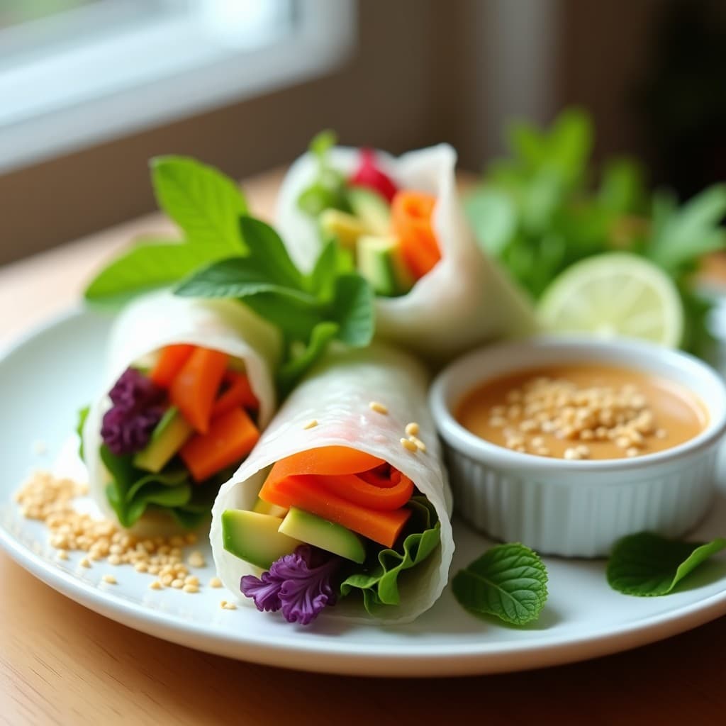 Rollos de Primavera Crudiveganos con Salsa de Cacahuete y Lima: Receta Vietnamita Sin Cocinar