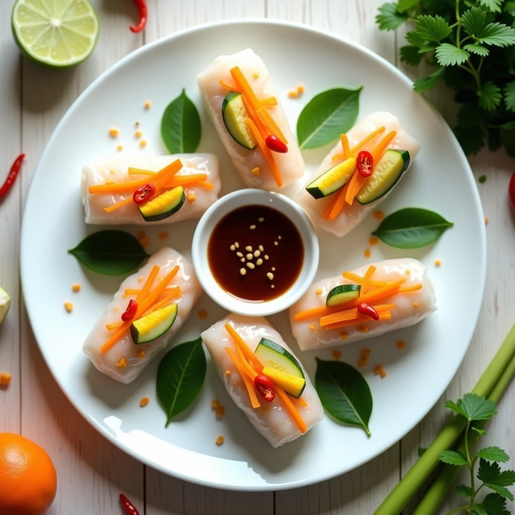 Rollos de Primavera de Papel de Arroz con Langostinos y Mango: Receta Vietnamita Crudivegana