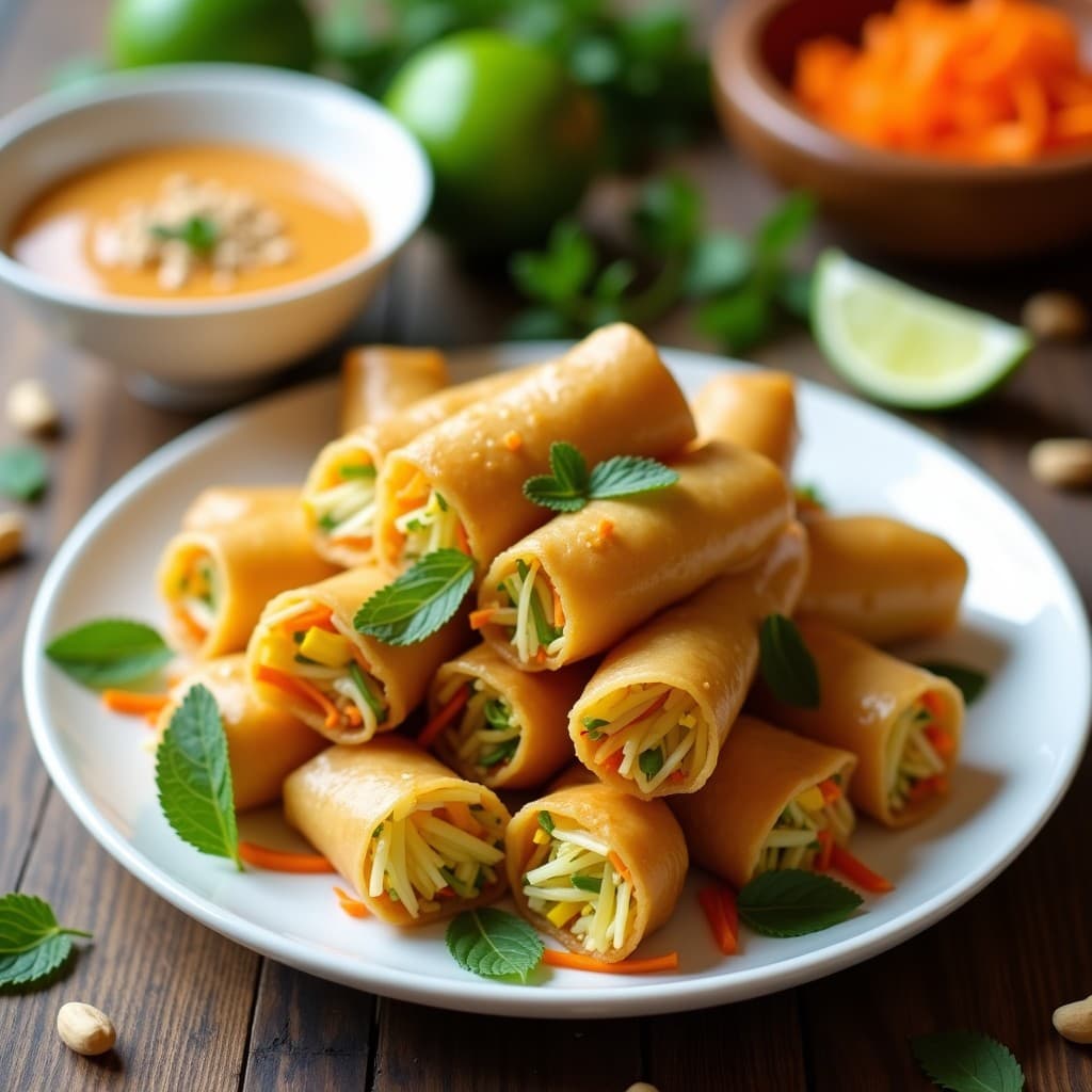 Rollos de Primavera de Mango Verde y Zanahoria: Entrante Vegano Tailandés Crujiente en Airfryer